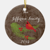 Gepersonaliseerde kerstkardinale familie keramisch ornament (Voorkant)