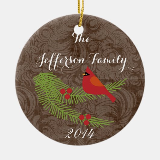 Gepersonaliseerde kerstkardinale familie keramisch ornament (Voorkant)
