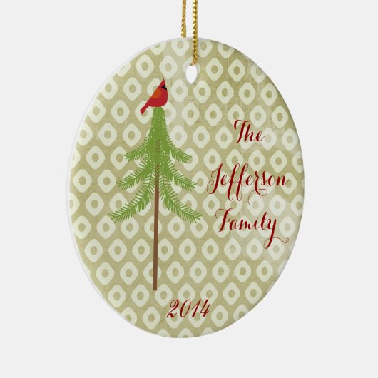 Gepersonaliseerde kerstkardinale familie keramisch ornament (Rechts)