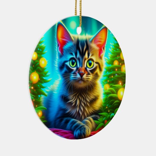 Gepersonaliseerde kerstkat en kerstbomen keramisch ornament (Rechts)