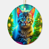 Gepersonaliseerde kerstkat en kerstbomen keramisch ornament (Links)