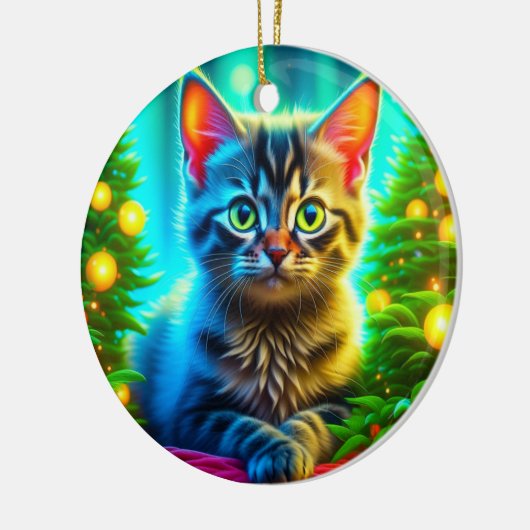 Gepersonaliseerde kerstkat en kerstbomen keramisch ornament (Links)