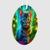 Gepersonaliseerde kerstkat en kerstbomen ornament (voorkant)