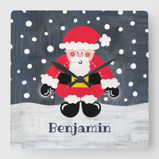 Gepersonaliseerde kerstkerstkerstkerstman vierkante klok (Voorkant)