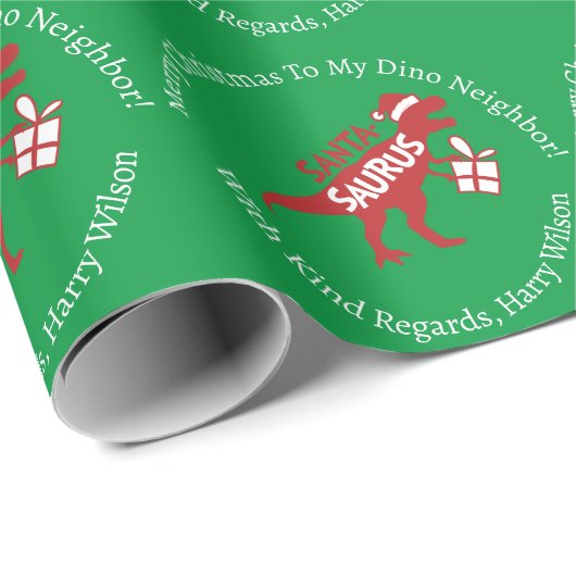 Gepersonaliseerde kerstkerstkerstman-Saurus Dinosa Cadeaupapier (Rol Hoek)