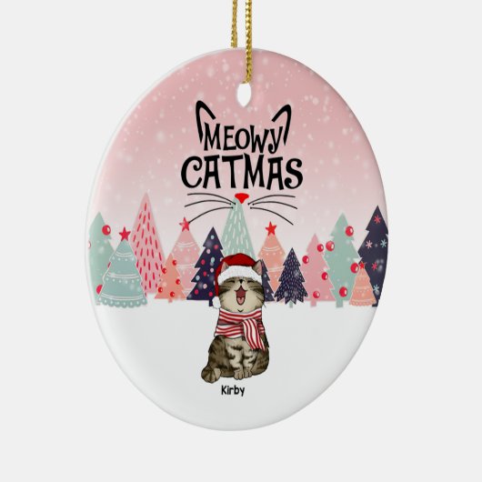 Gepersonaliseerde kerstkerstversiering, Meowy Xmas Keramisch Ornament (Rechts)