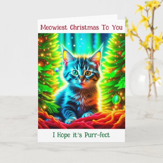 Gepersonaliseerde Kerstkitten en Gelukkig Nieuwjaa Kaart (Gele Bloem)