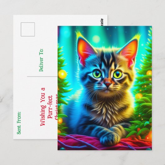 Gepersonaliseerde kerstkitten en kerstbomen briefkaart (Voorkant / Achterkant)