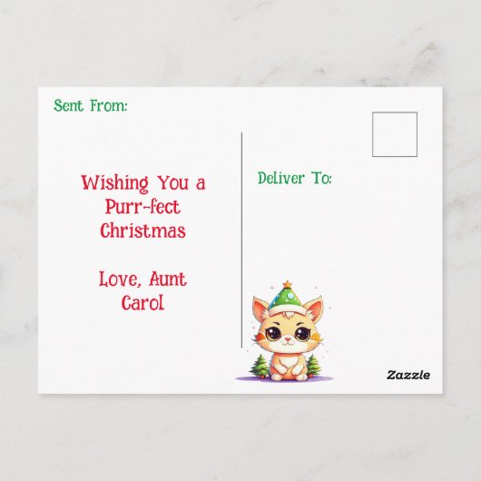 Gepersonaliseerde kerstkitten en kerstbomen briefkaart (Achterkant)