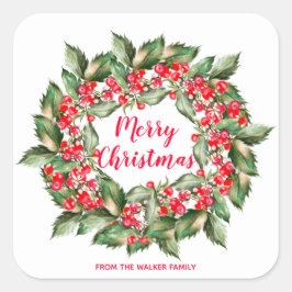 Gepersonaliseerde kerstkleertjes Wreath Vierkante Sticker