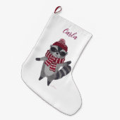 Gepersonaliseerde kerstkous met wasbeer grote kerstsok (Voorkant (Hangend))