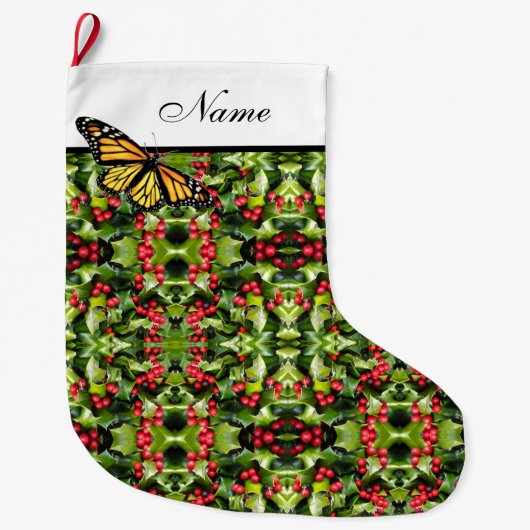 Gepersonaliseerde kerstkous - Monarch/Holly Grote Kerstsok (Voorkant)