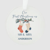 Gepersonaliseerde kerstkousen Mr & Mrs. Ornament (voorkant)