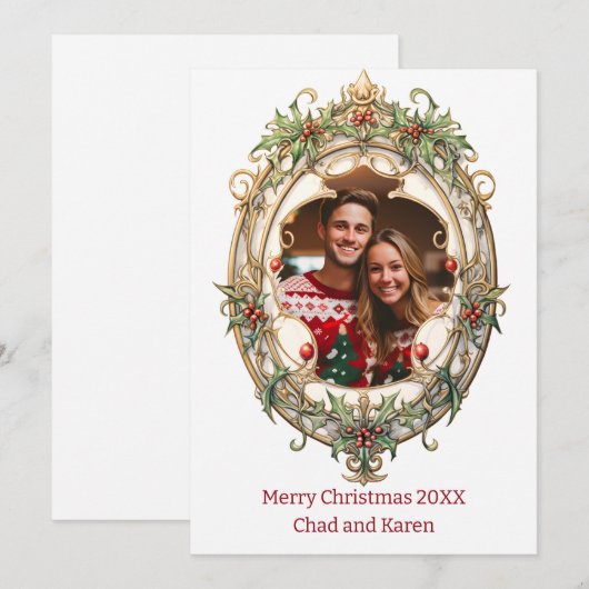 Gepersonaliseerde Kerstkrans Feestdagenkaart (Voorkant / Achterkant)