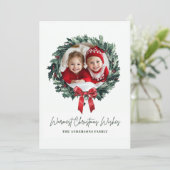 Gepersonaliseerde Kerstkrans Foto & Naam Vakantie Kaart (Staand voorkant)