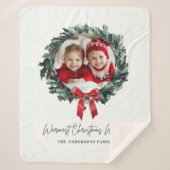 Gepersonaliseerde Kerstkrans Foto & Naam Vakantie Sherpa Deken (Voorkant)