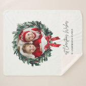 Gepersonaliseerde Kerstkrans Foto & Naam Vakantie Sherpa Deken (Voorkant (horizontaal))