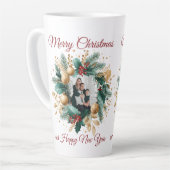 Gepersonaliseerde Kerstkrans Fotokaart Latte Mok (Linkerhoek)