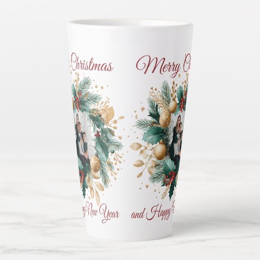 Gepersonaliseerde Kerstkrans Fotokaart Latte Mok (Voorkant)