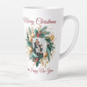 Gepersonaliseerde Kerstkrans Fotokaart Latte Mok
