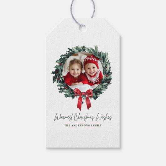 Gepersonaliseerde Kerstkrans met Foto & Naam Cadeaulabel (Voorkant)