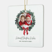 Gepersonaliseerde Kerstkrans met Foto & Naam Keramisch Ornament (Links)