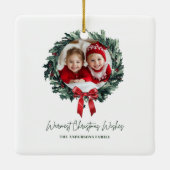 Gepersonaliseerde Kerstkrans met Foto & Naam Keramisch Ornament (Achterkant)