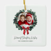 Gepersonaliseerde Kerstkrans met Foto & Naam Keramisch Ornament (Voorkant)