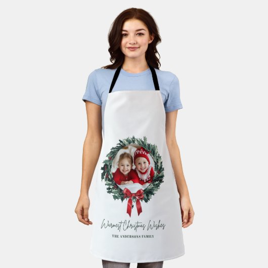 Gepersonaliseerde Kerstkrans met Foto & Naam Schort (Gedragen)