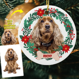 Gepersonaliseerde Kerstkrans met Pet Foto Keramisch Ornament