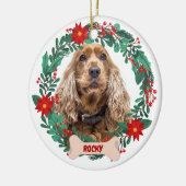 Gepersonaliseerde Kerstkrans met Pet Foto Keramisch Ornament (Links)