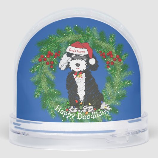 Gepersonaliseerde Kerstkrans Naughty Bernedoodle Sneeuwbol (Achterkant)