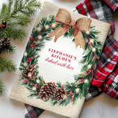 Gepersonaliseerde Kerstkrans van Rustieke Pijnboom Theedoek
