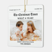 Gepersonaliseerde Kerstkrant Dubbele Foto Keramisch Ornament (Links)