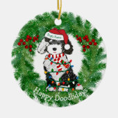 Gepersonaliseerde kerstlampjes Sheepadoodle Keramisch Ornament (Voorkant)