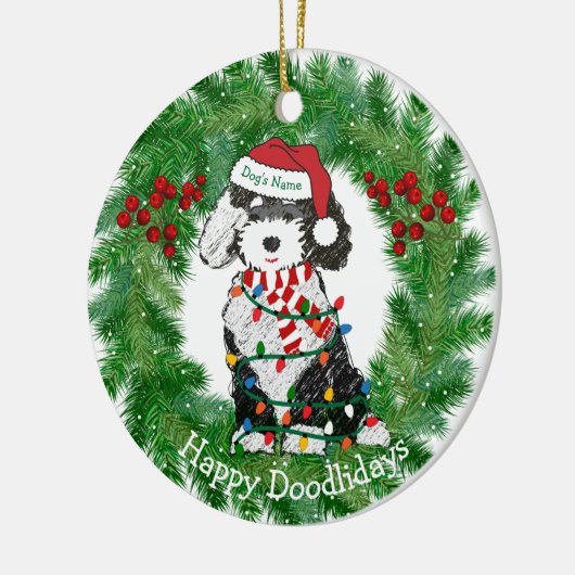 Gepersonaliseerde kerstlampjes Sheepadoodle Keramisch Ornament (Links)