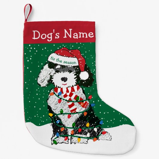 Gepersonaliseerde kerstlampjes Sheepadoodle Kleine Kerstsok (Voorkant)