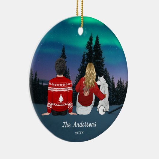 Gepersonaliseerde kerstmam Pap Dog Familie Keramisch Ornament (Rechts)