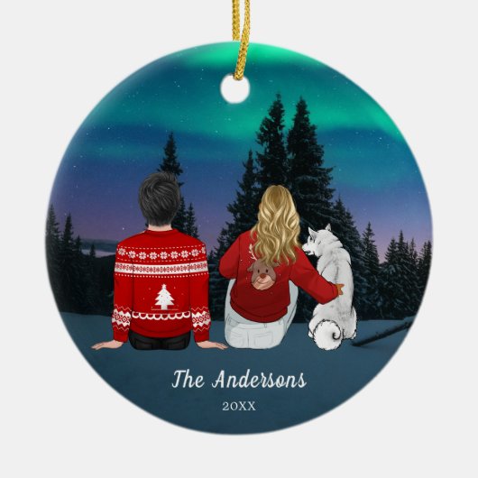 Gepersonaliseerde kerstmam Pap Dog Familie Keramisch Ornament (Voorkant)