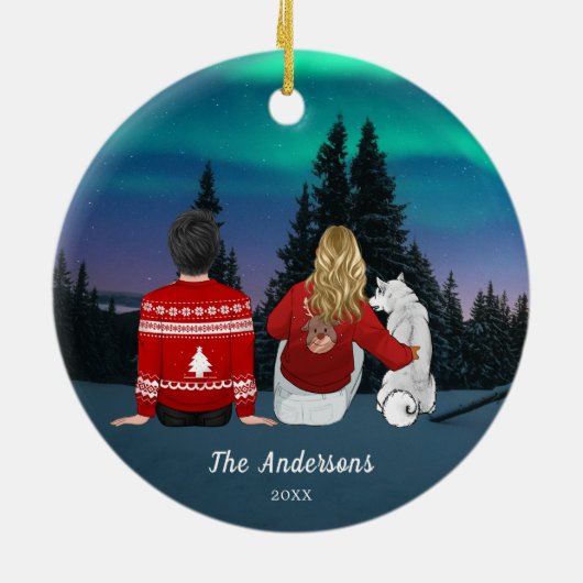 Gepersonaliseerde kerstmam Pap Dog Familie Keramisch Ornament (Achterkant)