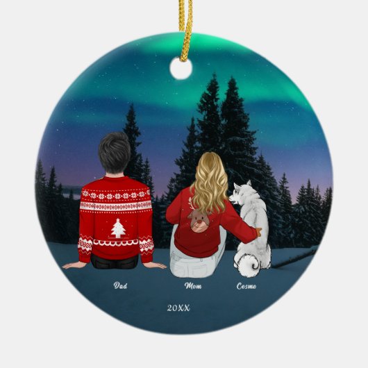 Gepersonaliseerde kerstmam Pap Dog Familie Keramisch Ornament (Voorkant)