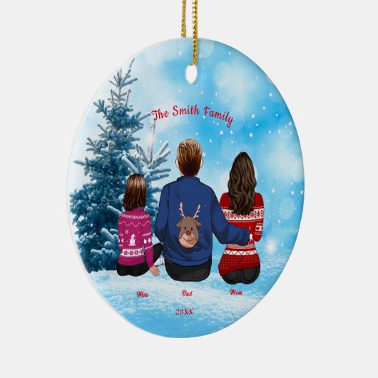 Gepersonaliseerde kerstmam Pap Girl Familie Keramisch Ornament (Rechts)