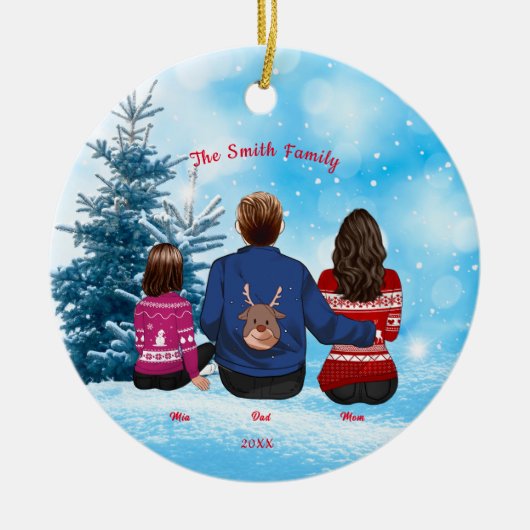 Gepersonaliseerde kerstmam Pap Girl Familie Keramisch Ornament (Voorkant)