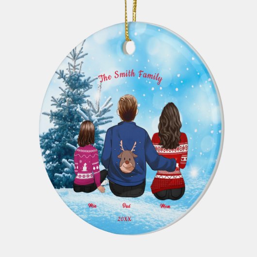 Gepersonaliseerde kerstmam Pap Girl Familie Keramisch Ornament (Links)