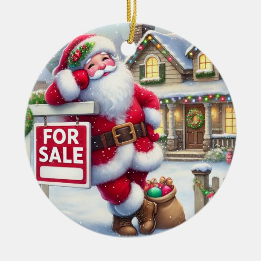 Gepersonaliseerde Kerstman als een makelaar Keramisch Ornament (Voorkant)