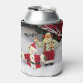 Gepersonaliseerde kerstman bouwt een sneeuwpop Koe Blikjeskoeler (Blikje Voorkant)