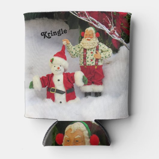 Gepersonaliseerde kerstman bouwt een sneeuwpop Koe Blikjeskoeler (Voorkant)