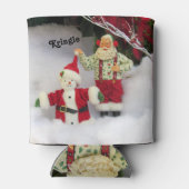 Gepersonaliseerde kerstman bouwt een sneeuwpop Koe Blikjeskoeler (Achterkant)