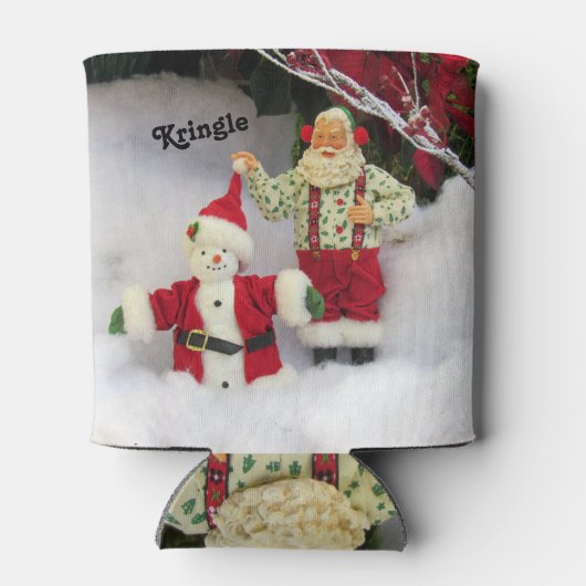 Gepersonaliseerde kerstman bouwt een sneeuwpop Koe Blikjeskoeler (Achterkant)