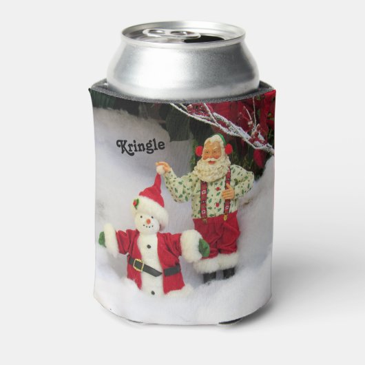 Gepersonaliseerde kerstman bouwt een sneeuwpop Koe Blikjeskoeler (Blikje Achterkant)